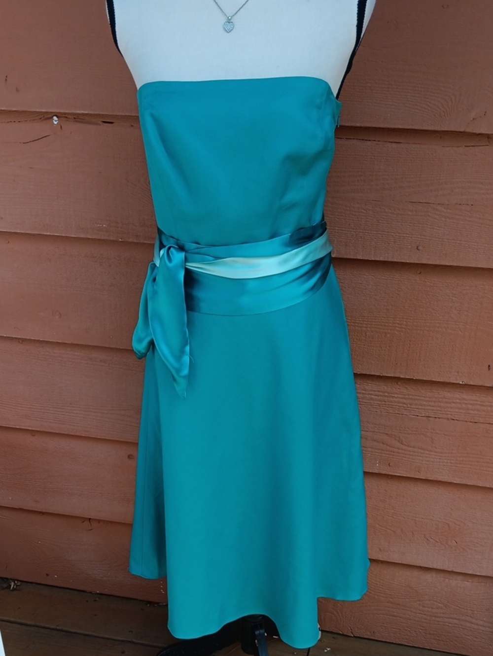 Ann Taylor Strapless TEAL Silk Blend Dupioni Cocktail Dress with Waist Tie